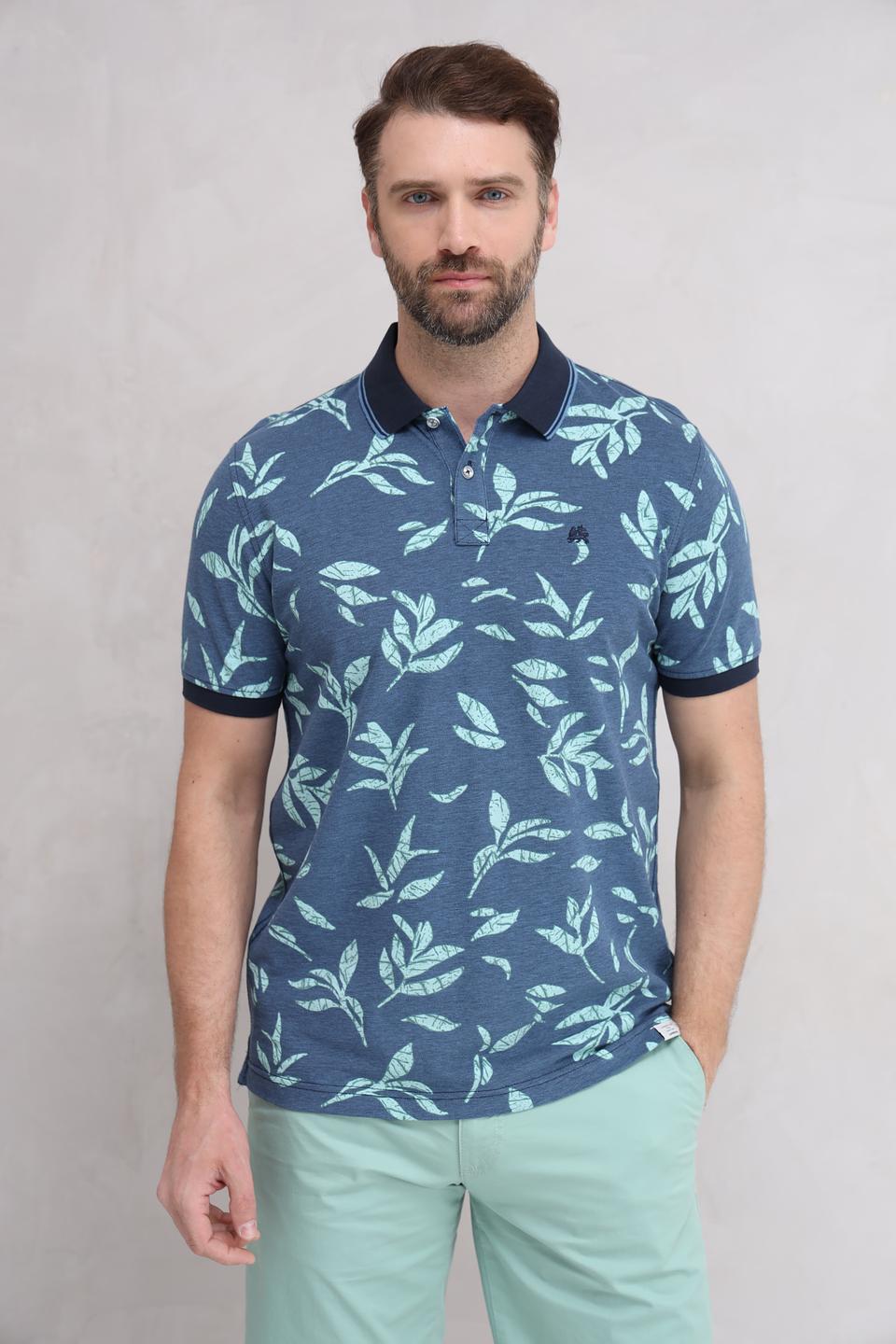 Поло Lerros с принтом листьев синее