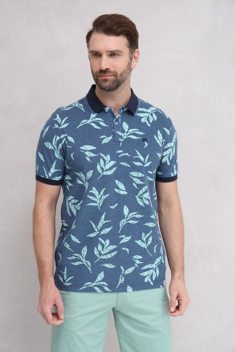Поло Lerros с принтом листьев синее