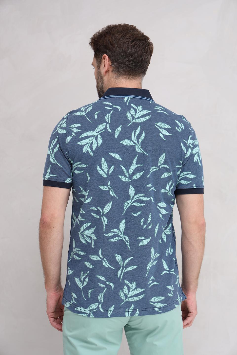 Поло Lerros с принтом листьев синее