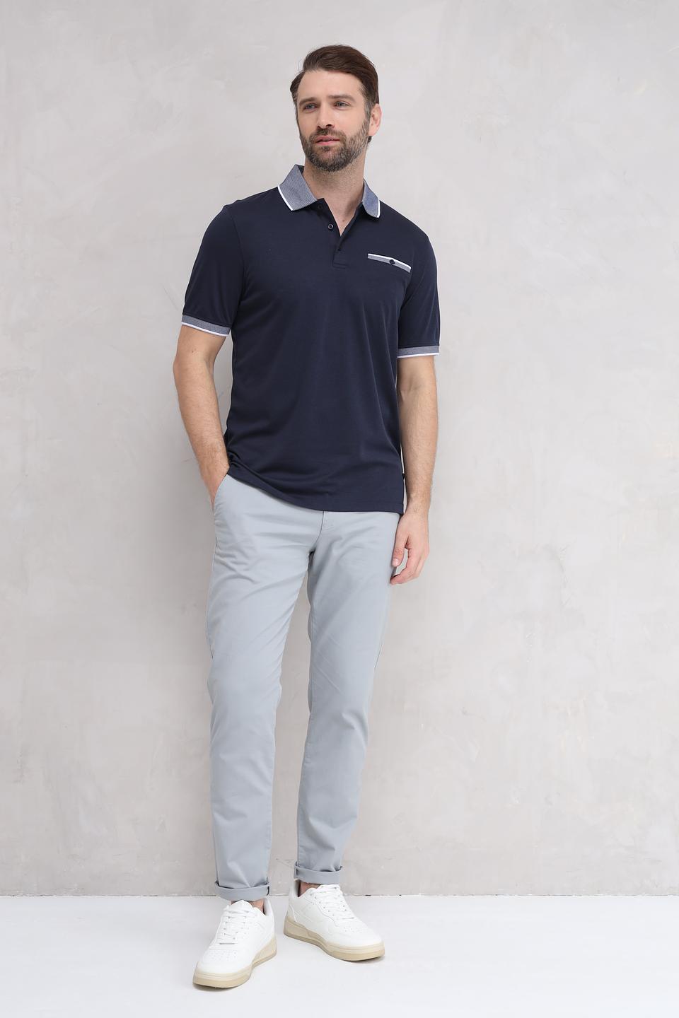 Поло Bugatti темно-синее с серым воротником