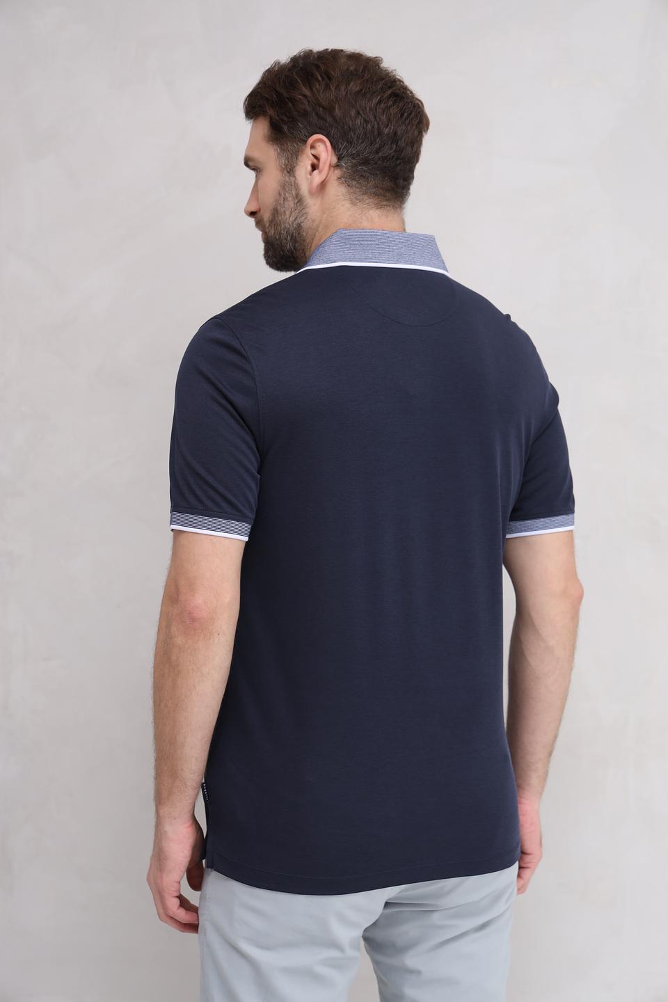 Поло Bugatti темно-синее с серым воротником