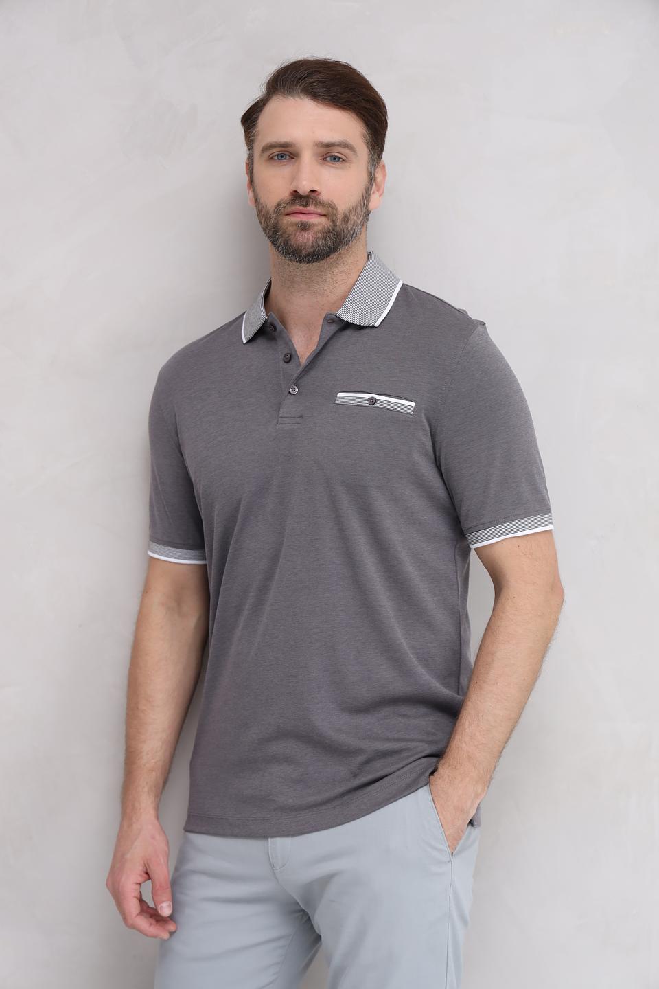 Поло Bugatti серое с белым