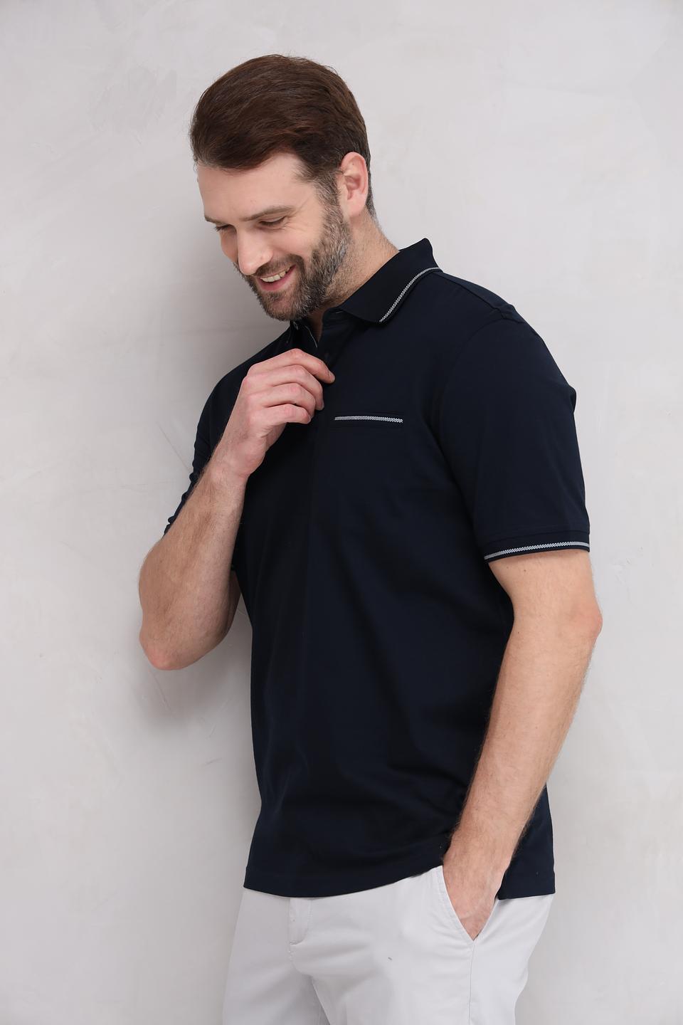 Поло Bugatti темно-синее с отделкой