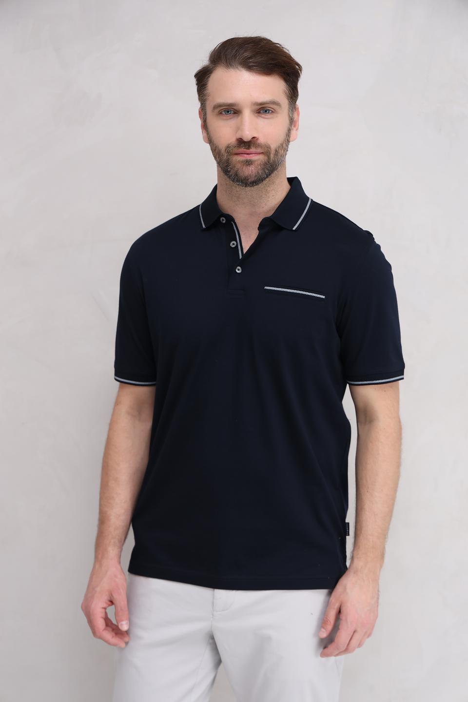 Поло Bugatti темно-синее с отделкой