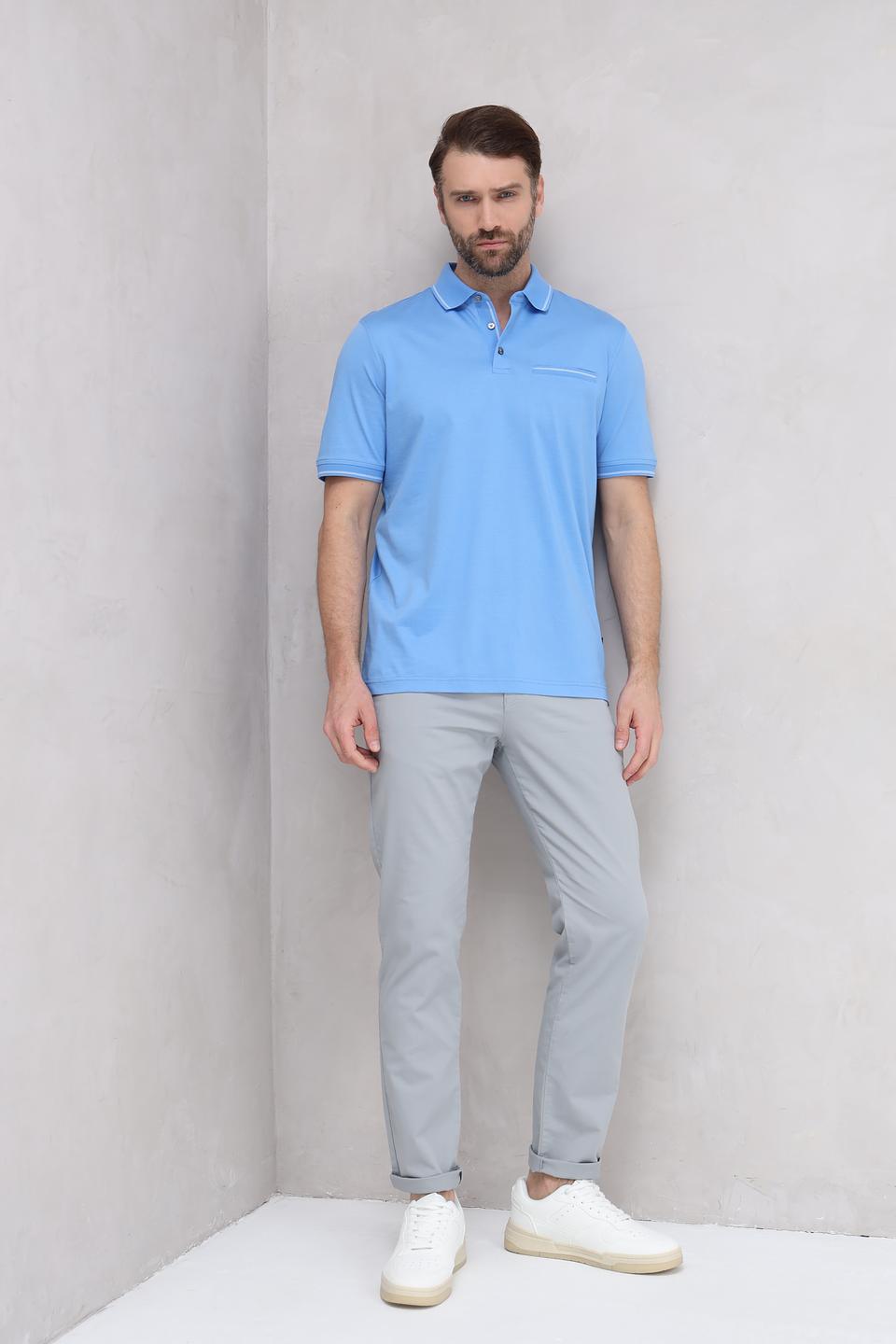 Поло Bugatti голубое с карманом