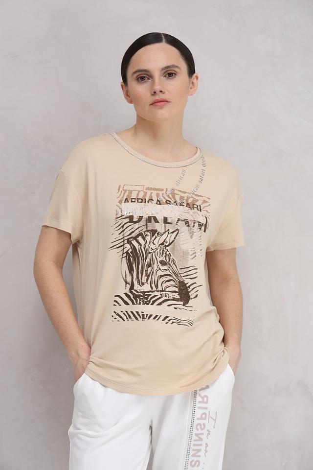 Футболка Lebek с принтом бежевая