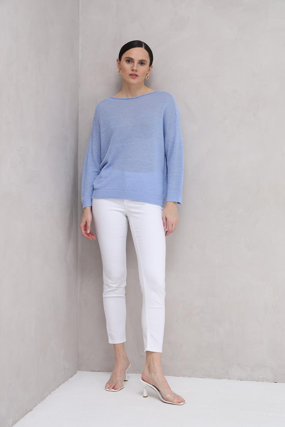 Пуловер Oui голубой с рукавом-фонарик