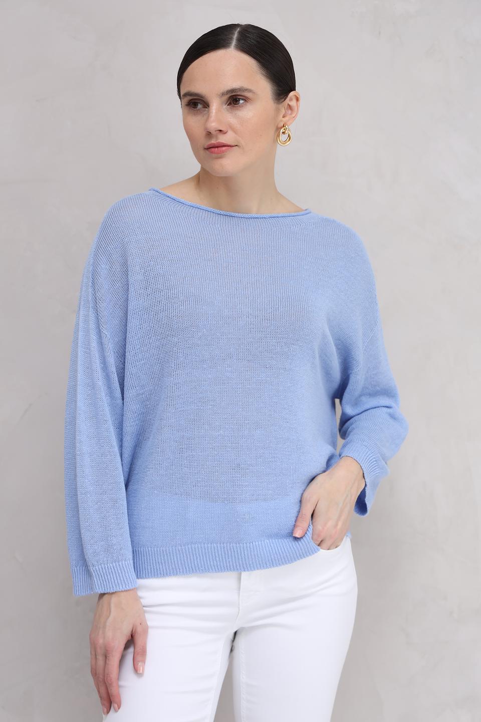 Пуловер Oui голубой с рукавом-фонарик