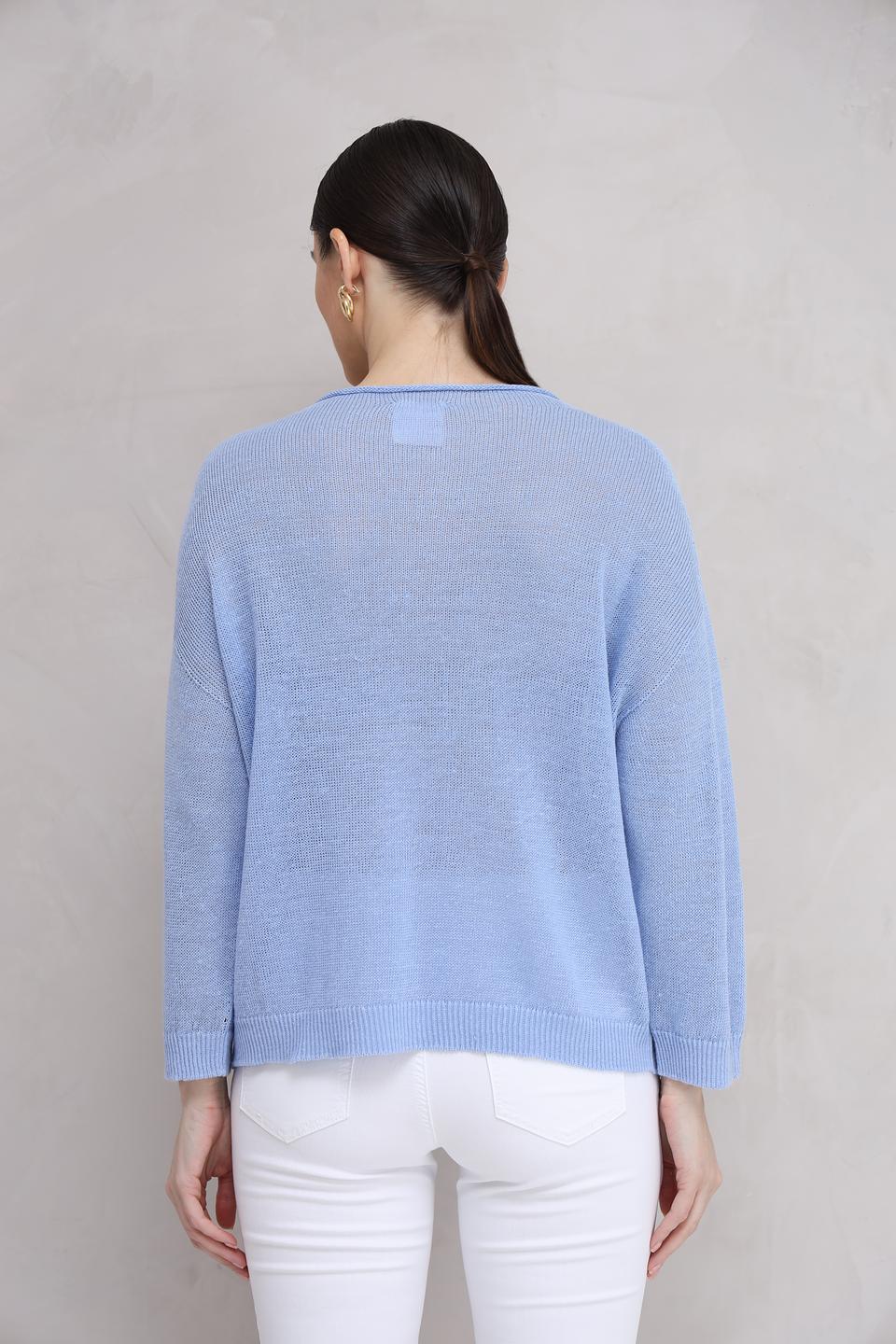 Пуловер Oui голубой с рукавом-фонарик