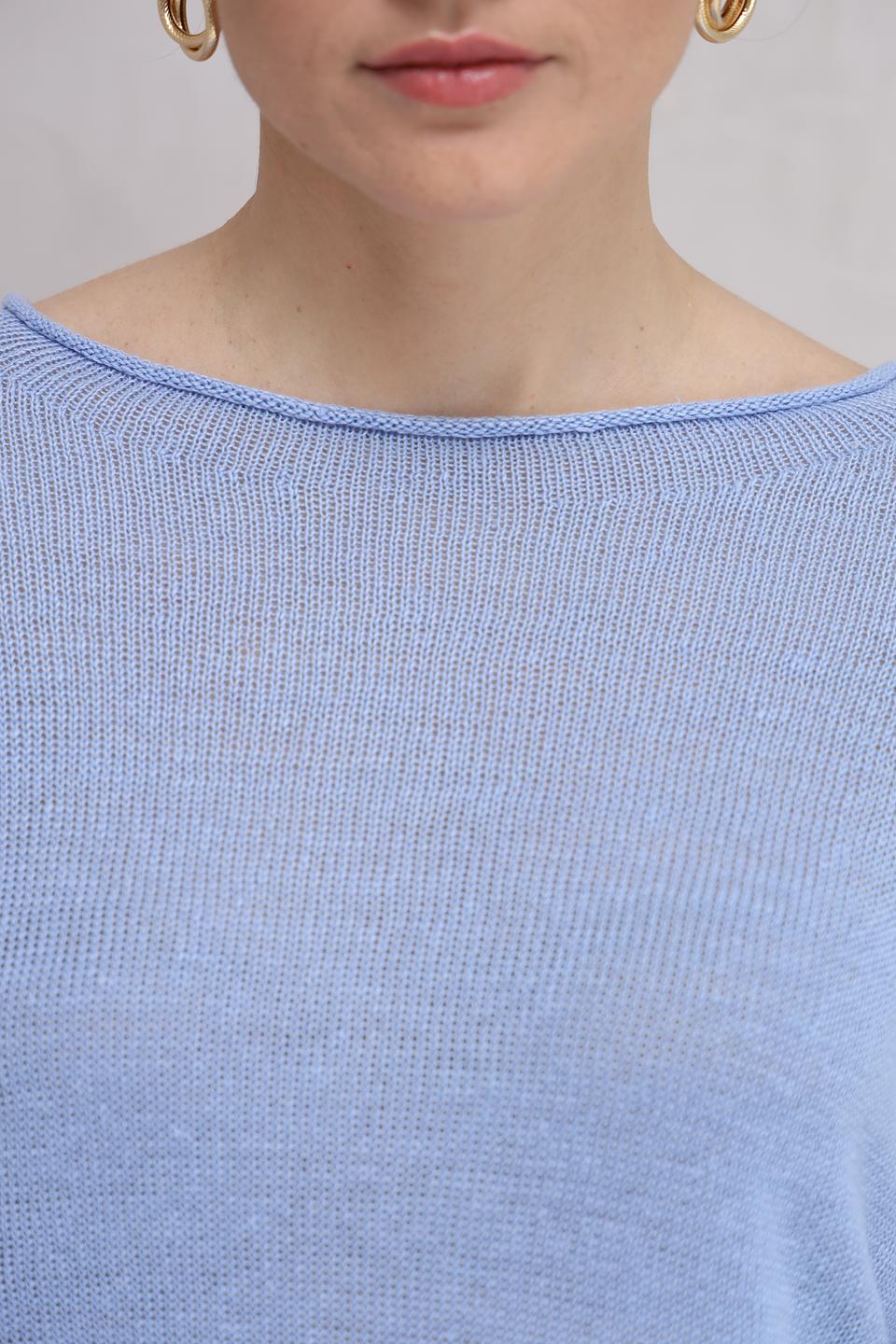 Пуловер Oui голубой с рукавом-фонарик