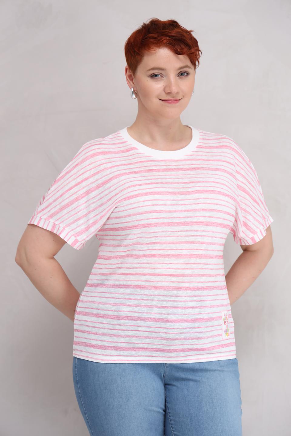 Футболка Lecomte в полоску розовая