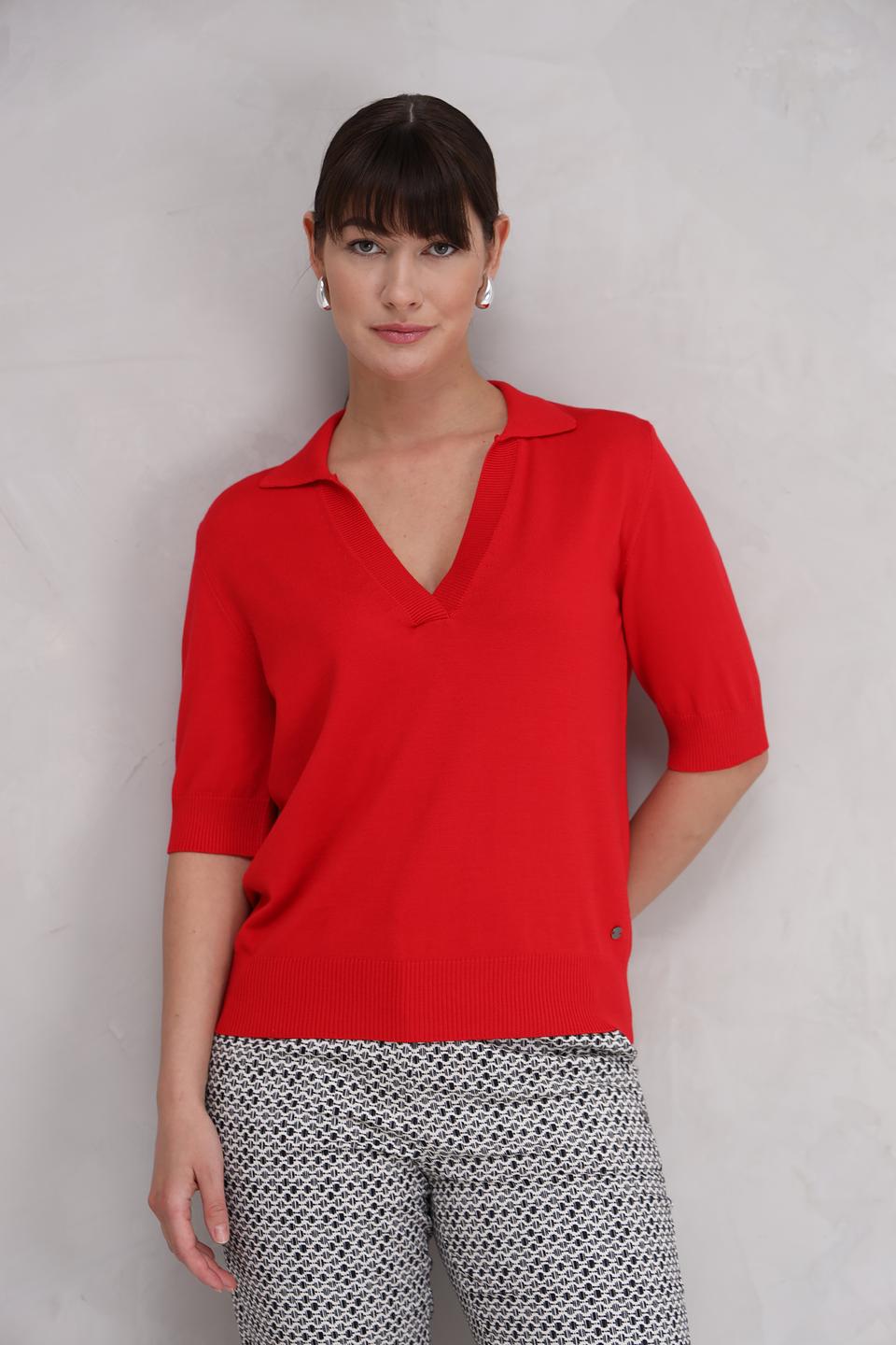 Пуловер Bugatti красный с воротником-поло