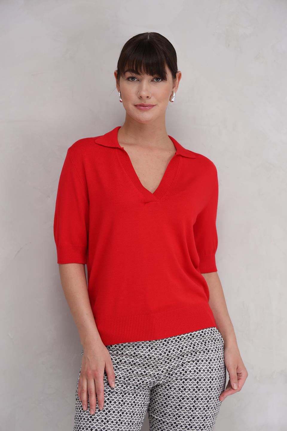 Пуловер Bugatti красный с воротником-поло