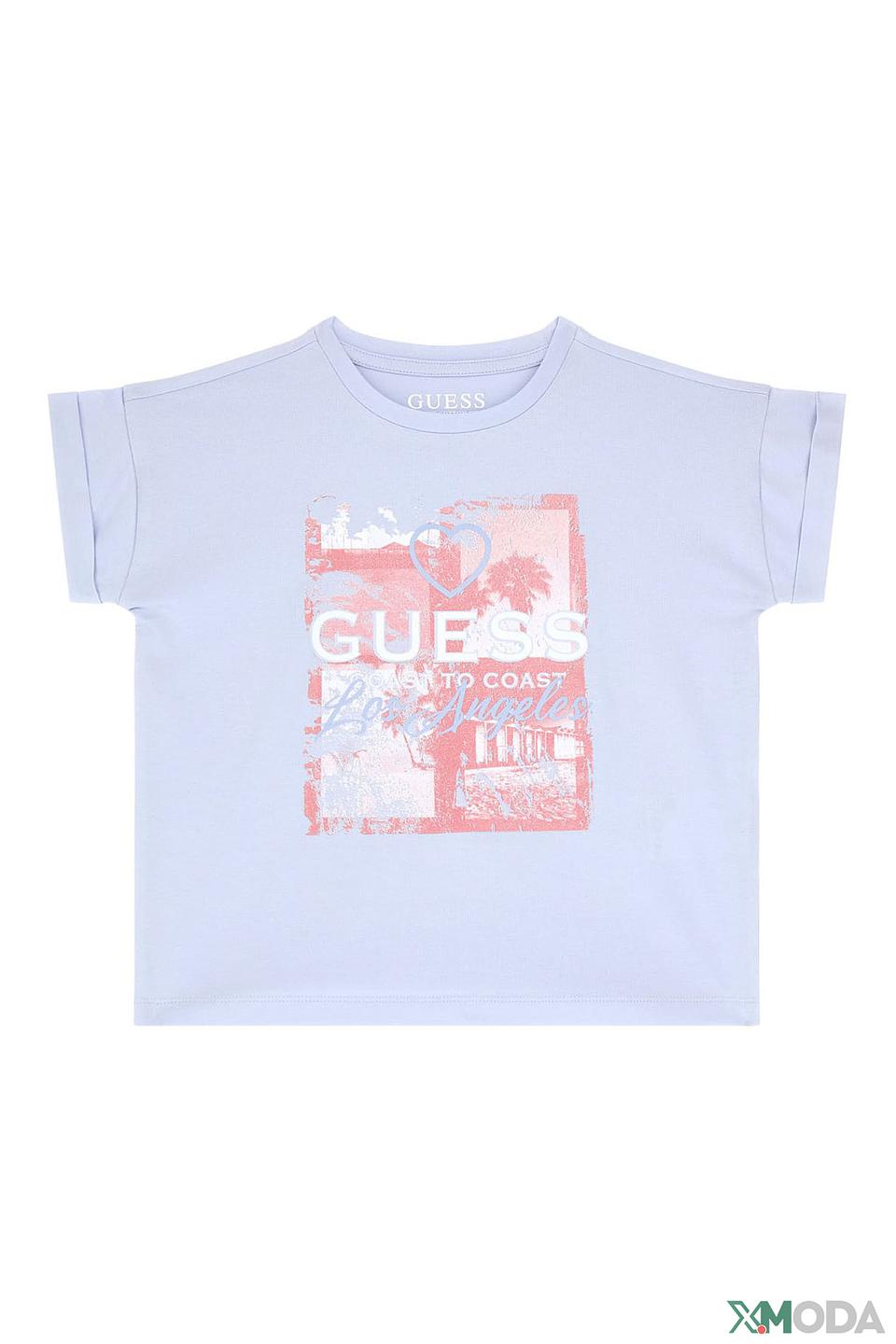Футболка Guess дев. с принтом голубая