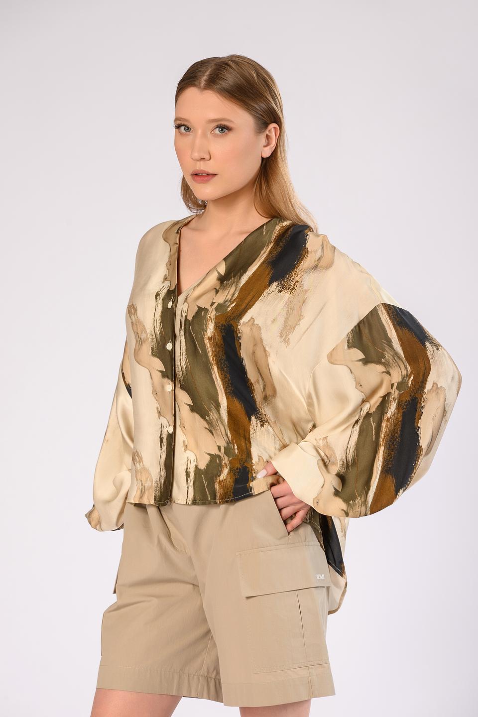 Блуза Icona жен. с принтом бежевая