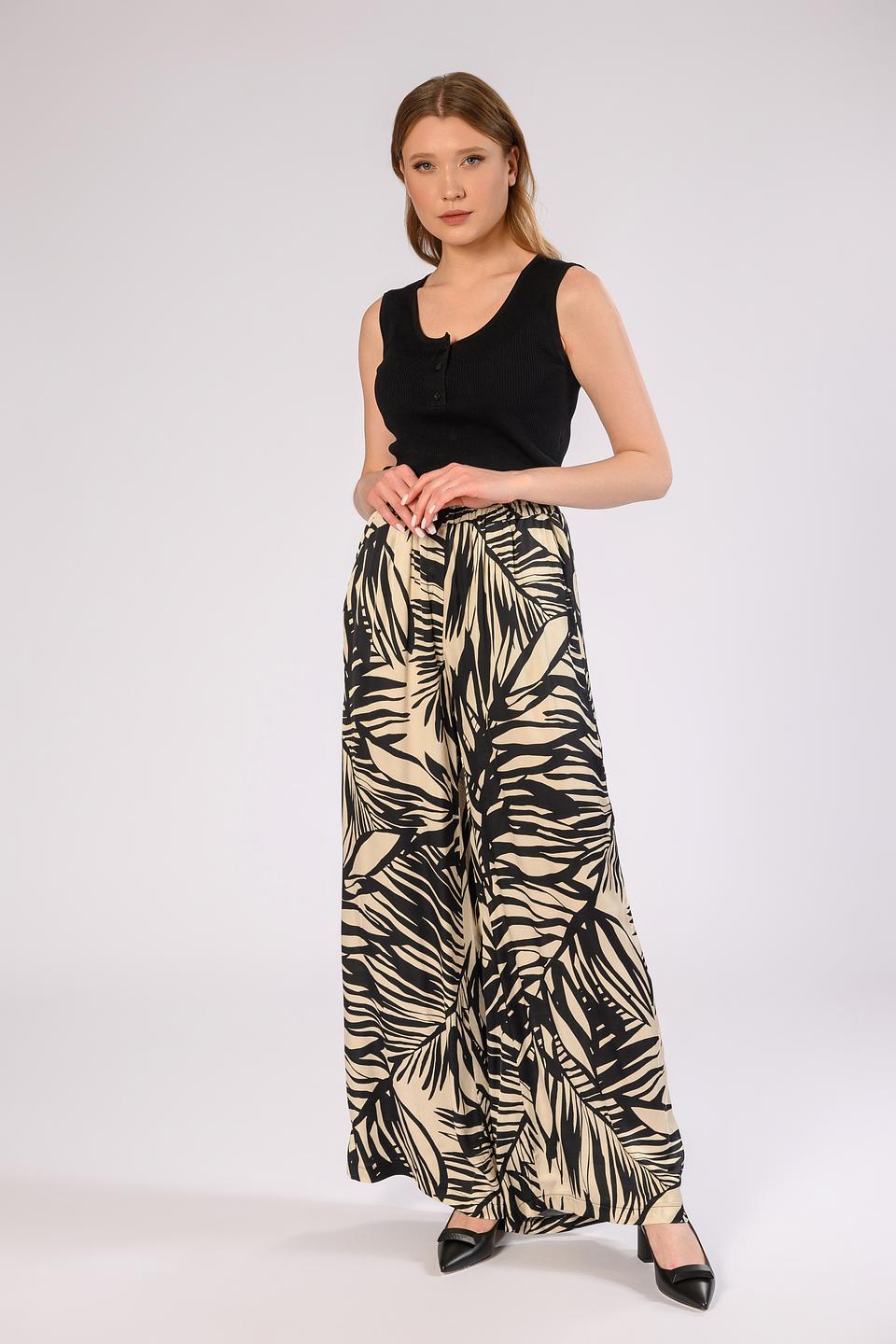 Брюки Icona с принтом листья бежевые