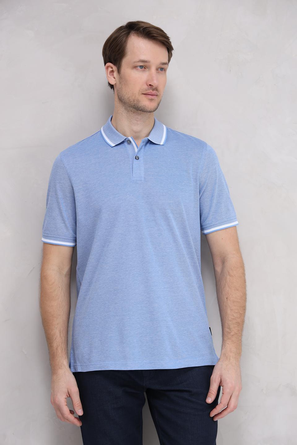 Поло Bugatti голубое с белой отделкой