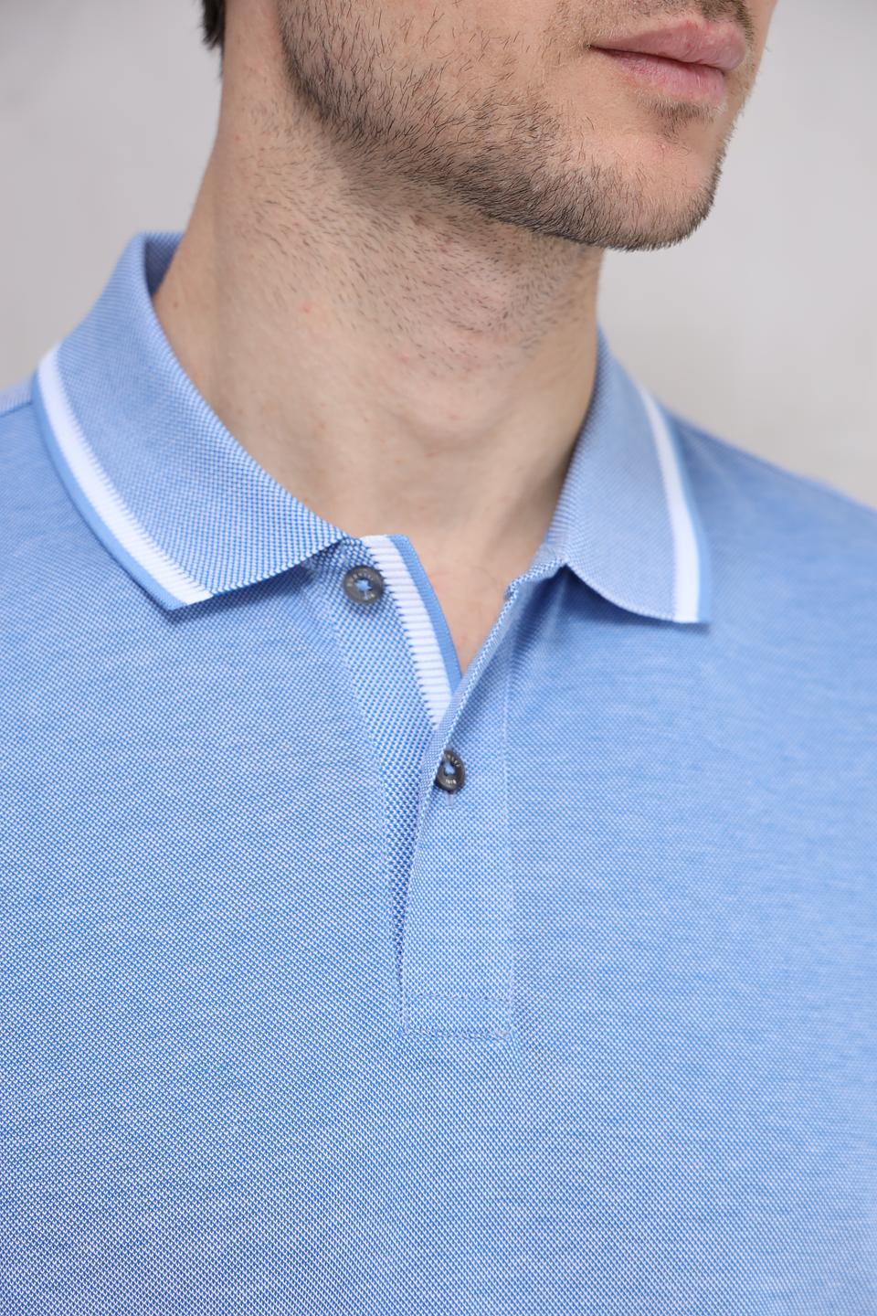 Поло Bugatti голубое с белой отделкой