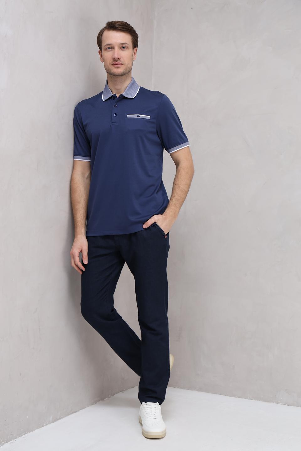 Поло Bugatti синее с серым