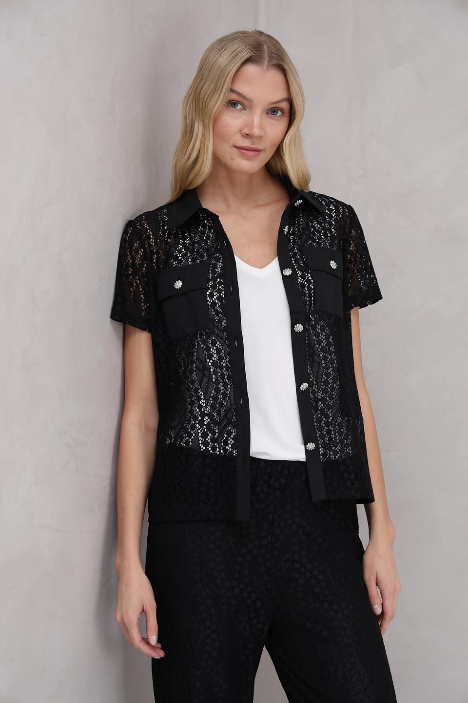 Блуза Marc Aurel с кружевом и камнями черная