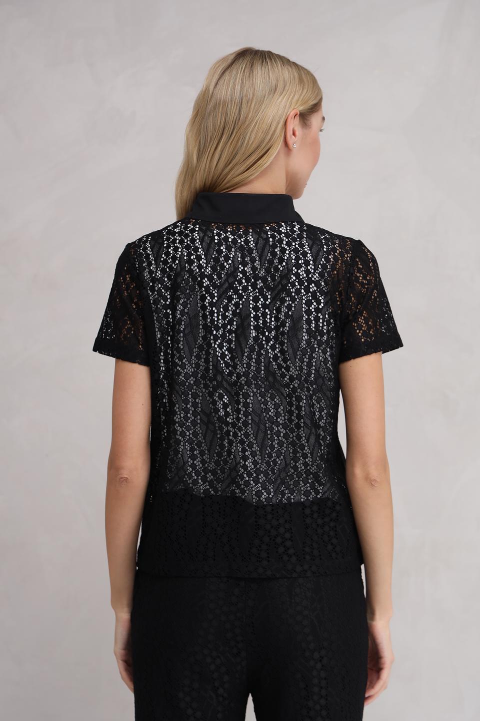 Блуза Marc Aurel с кружевом и камнями черная