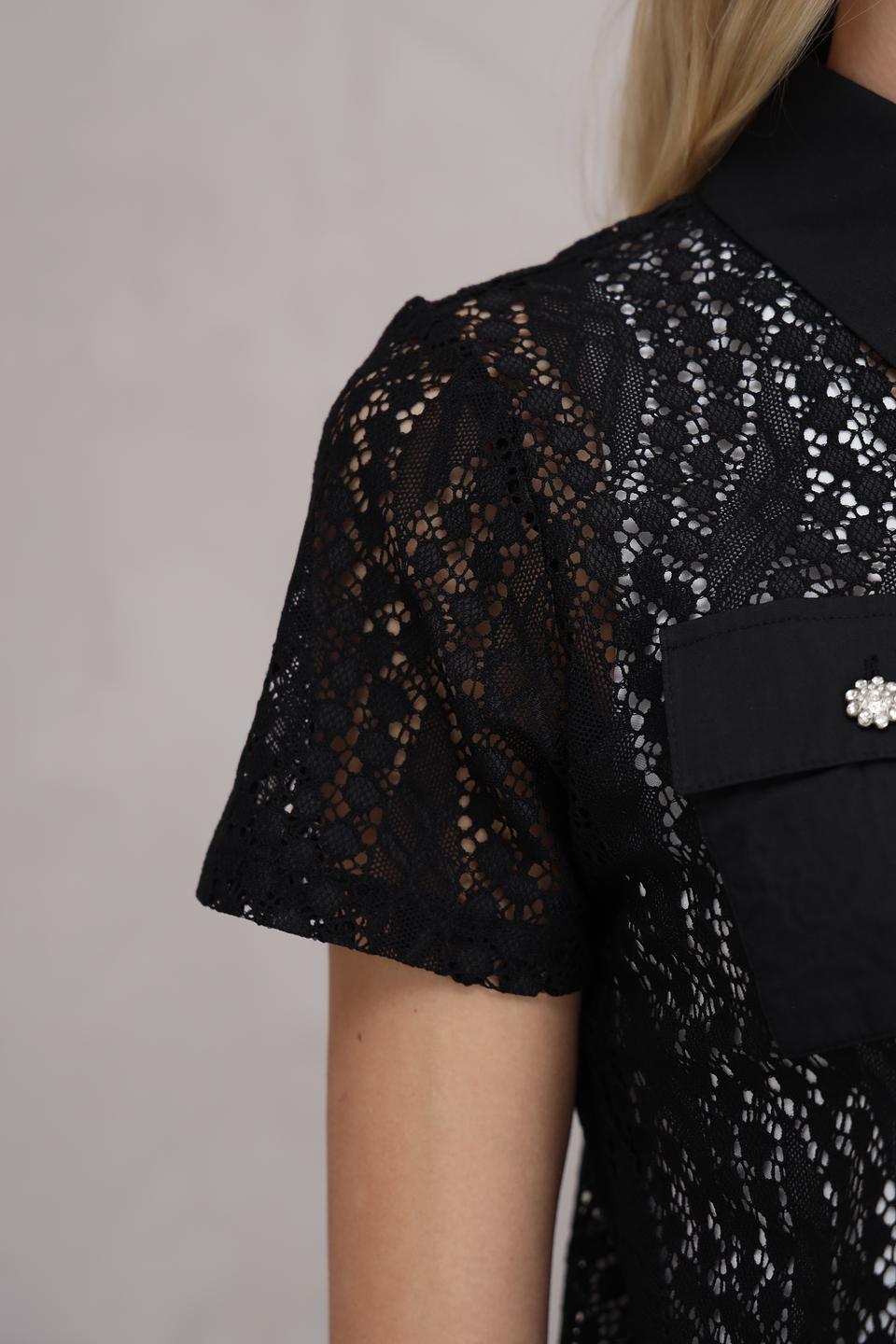 Блуза Marc Aurel с кружевом и камнями черная
