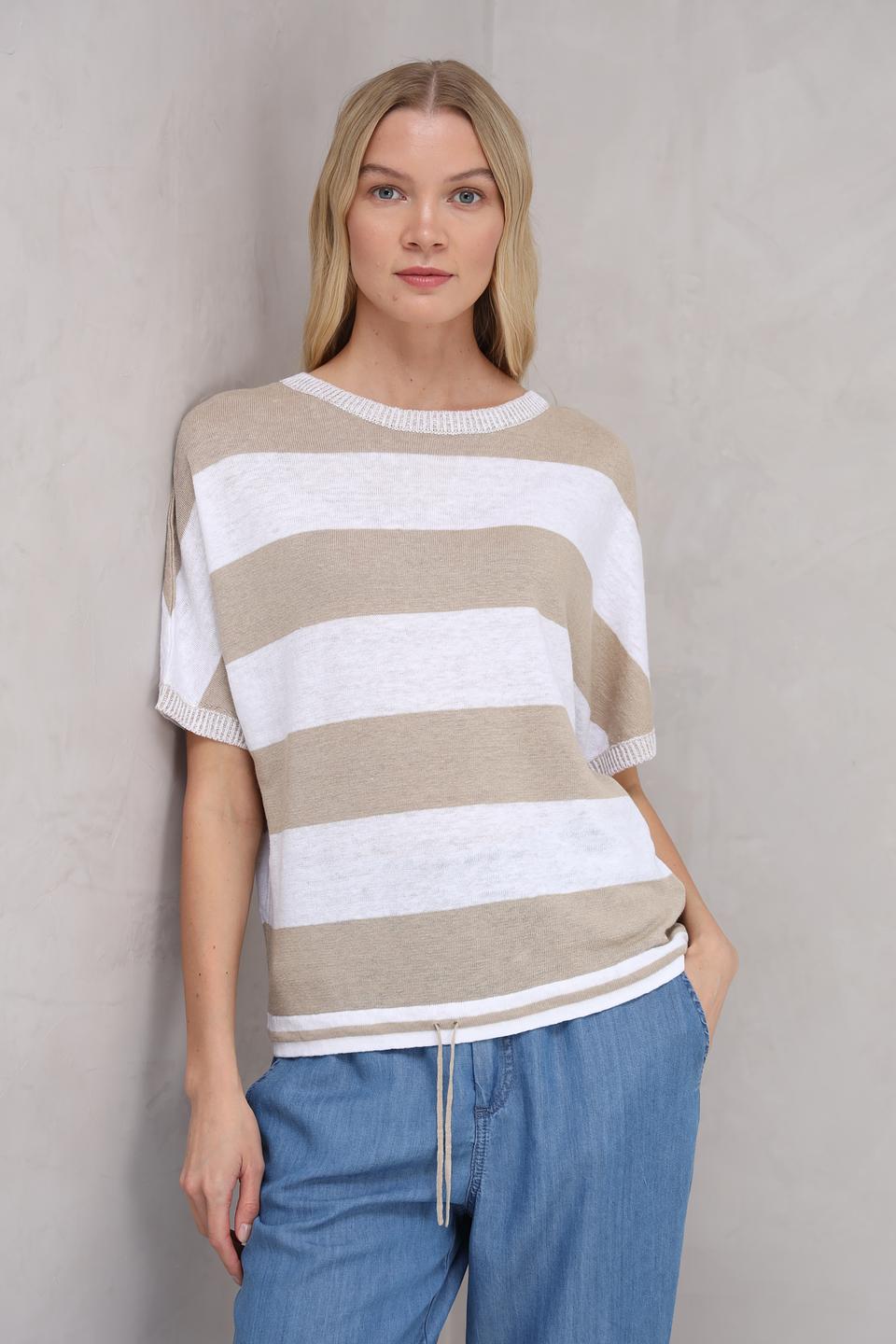 Пуловер Oui в полоску бежевый