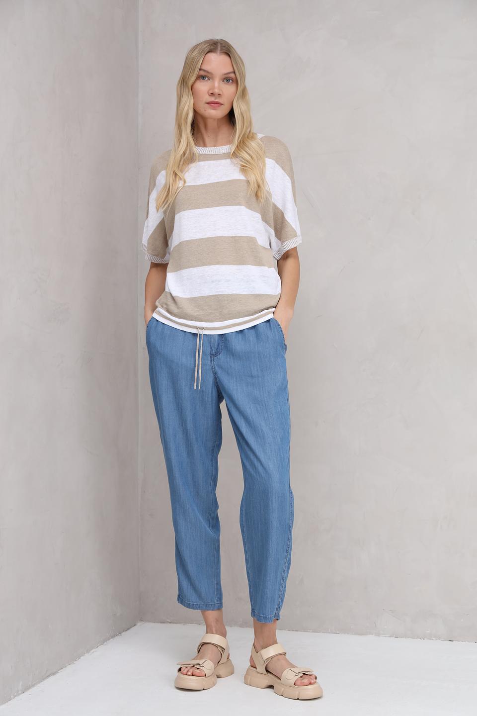 Пуловер Oui в полоску бежевый