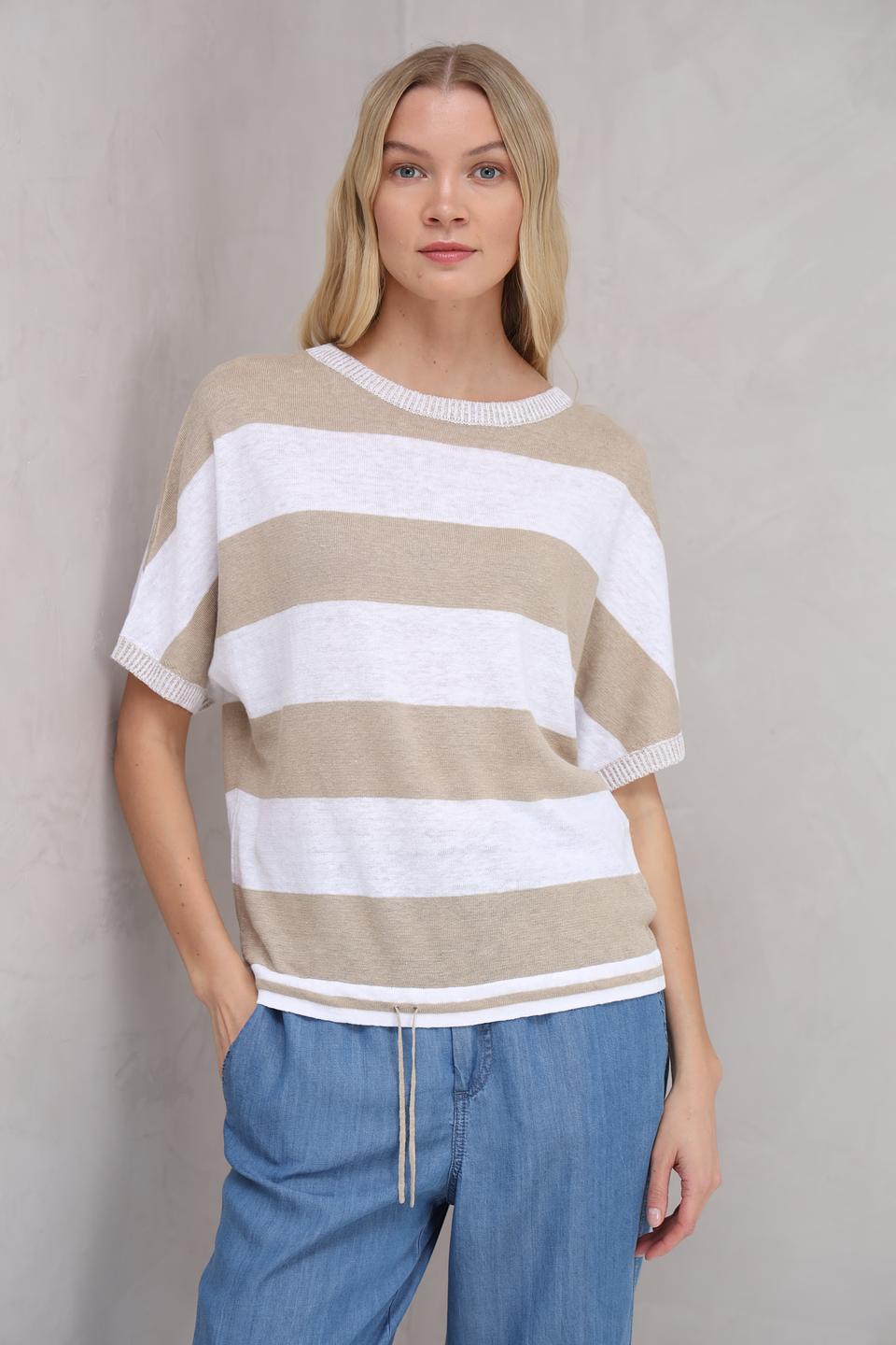 Пуловер Oui в полоску бежевый