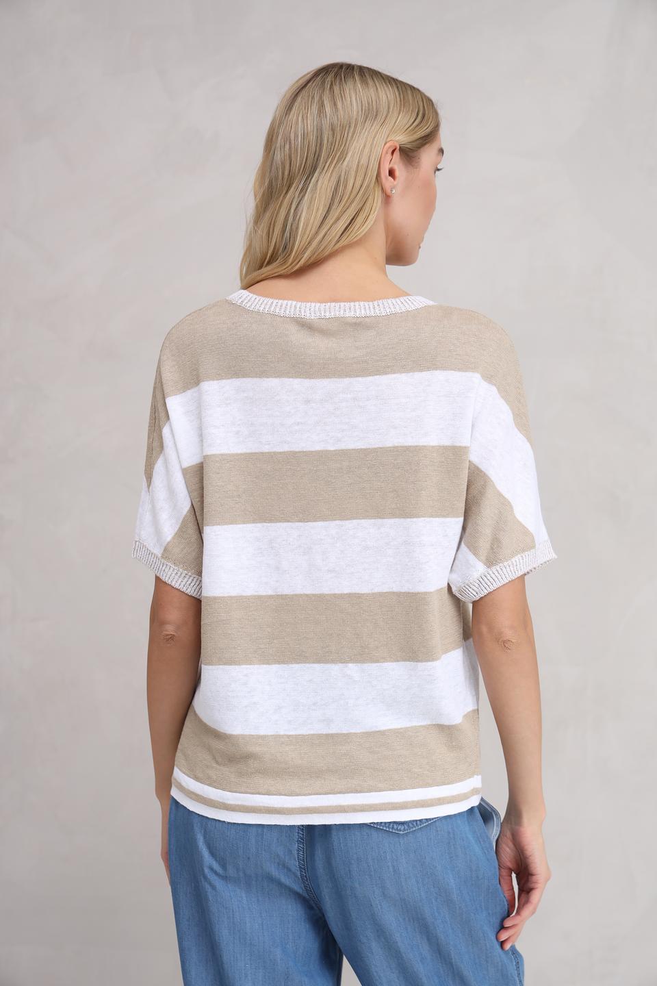 Пуловер Oui в полоску бежевый