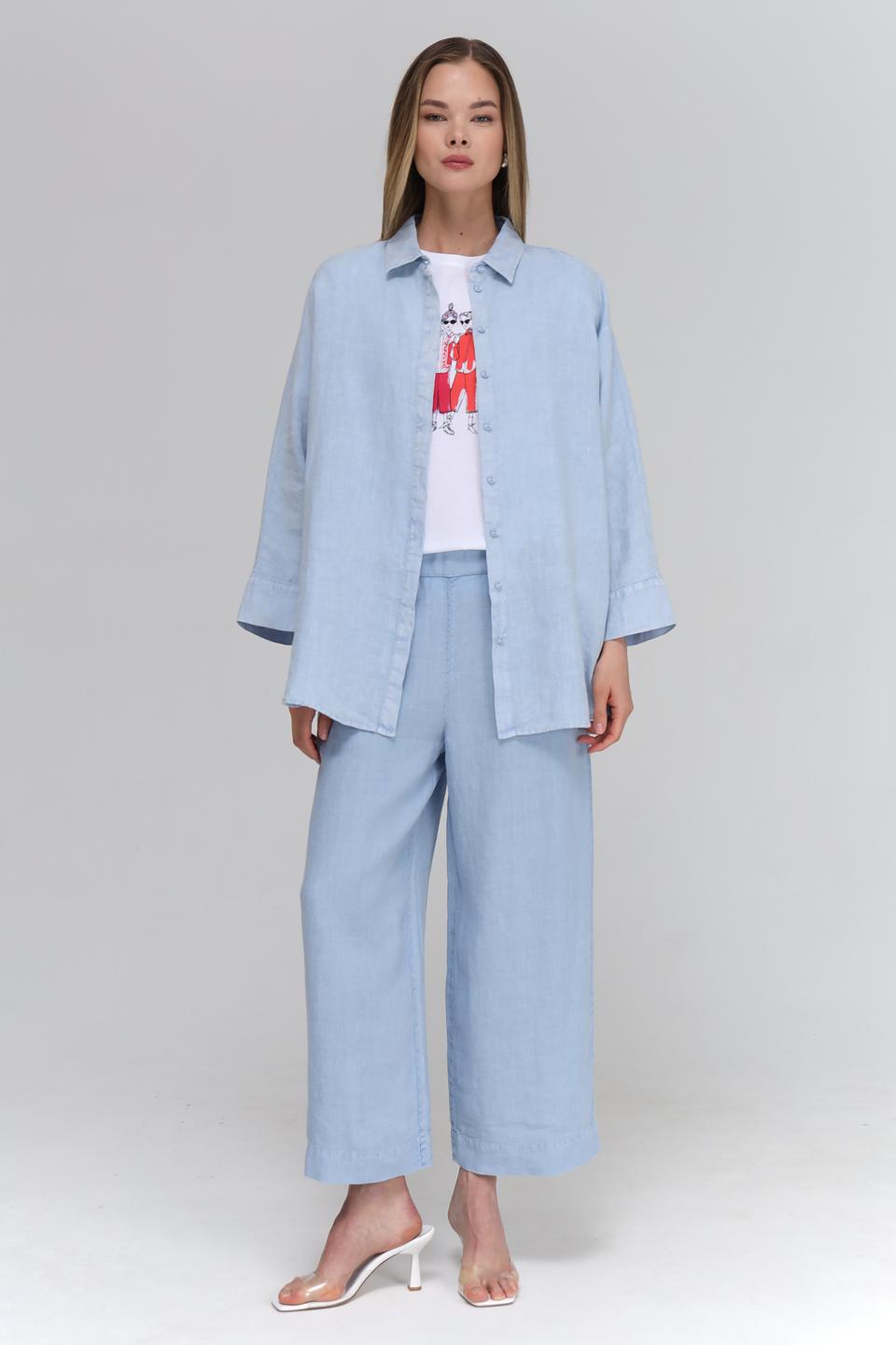 Брюки Oui лен голубой