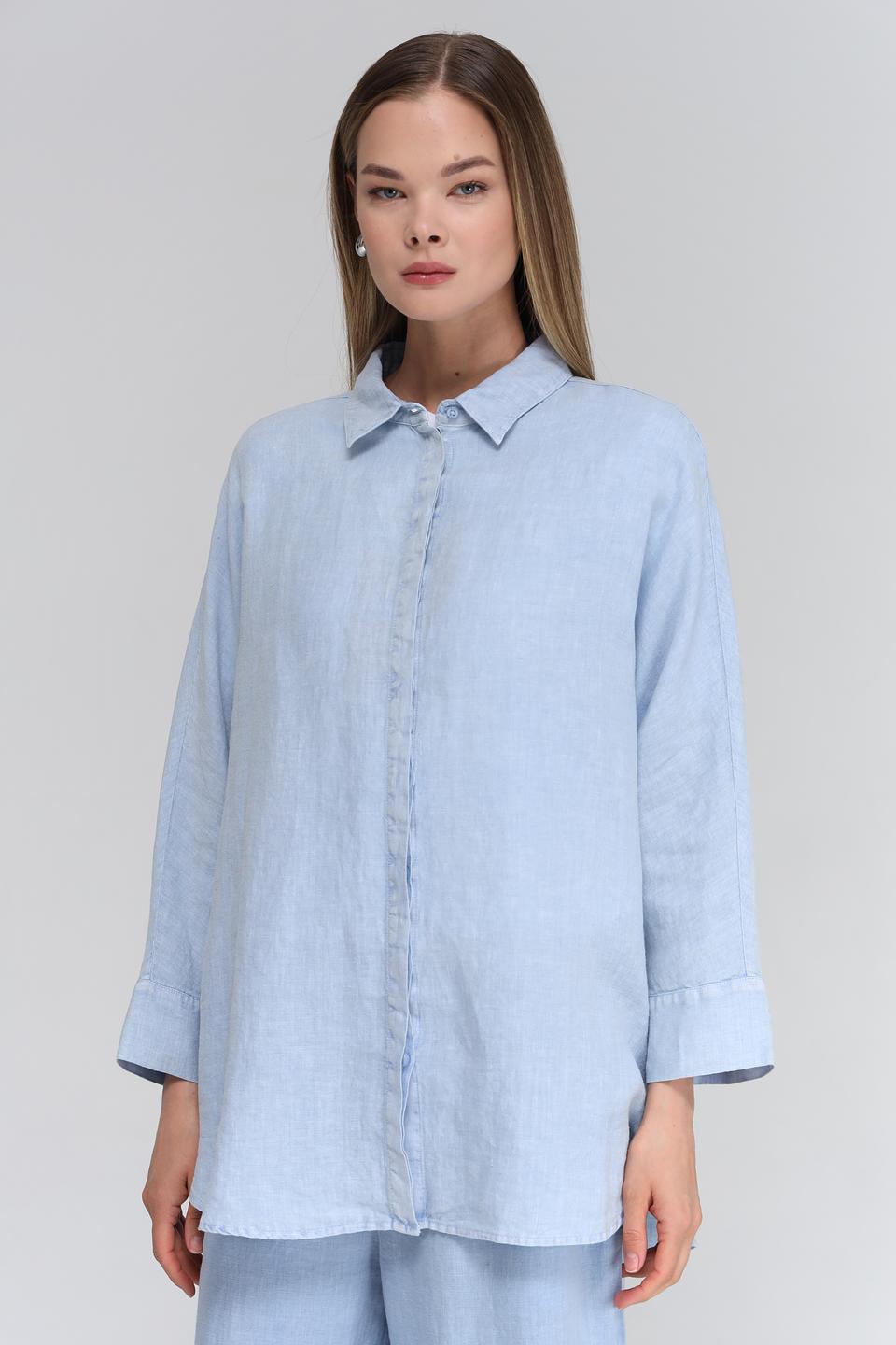 Блуза Oui из льна голубого цвета