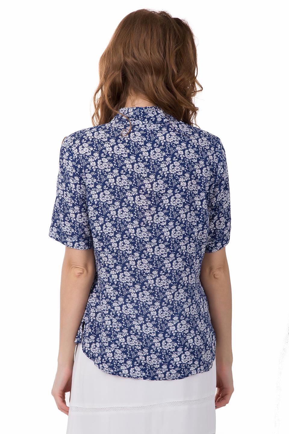 Блуза Pezzo синяя с коротким рукавом и цветочным принтом