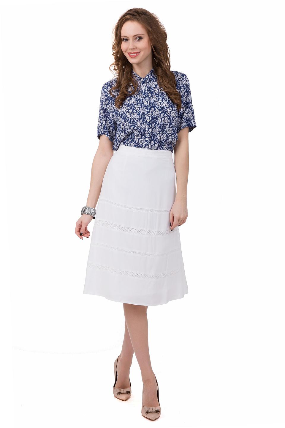 Блуза Pezzo синяя с коротким рукавом и цветочным принтом