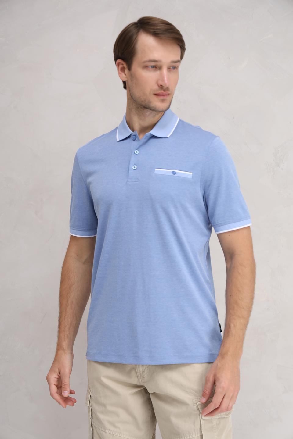 Поло Bugatti голубое с белым
