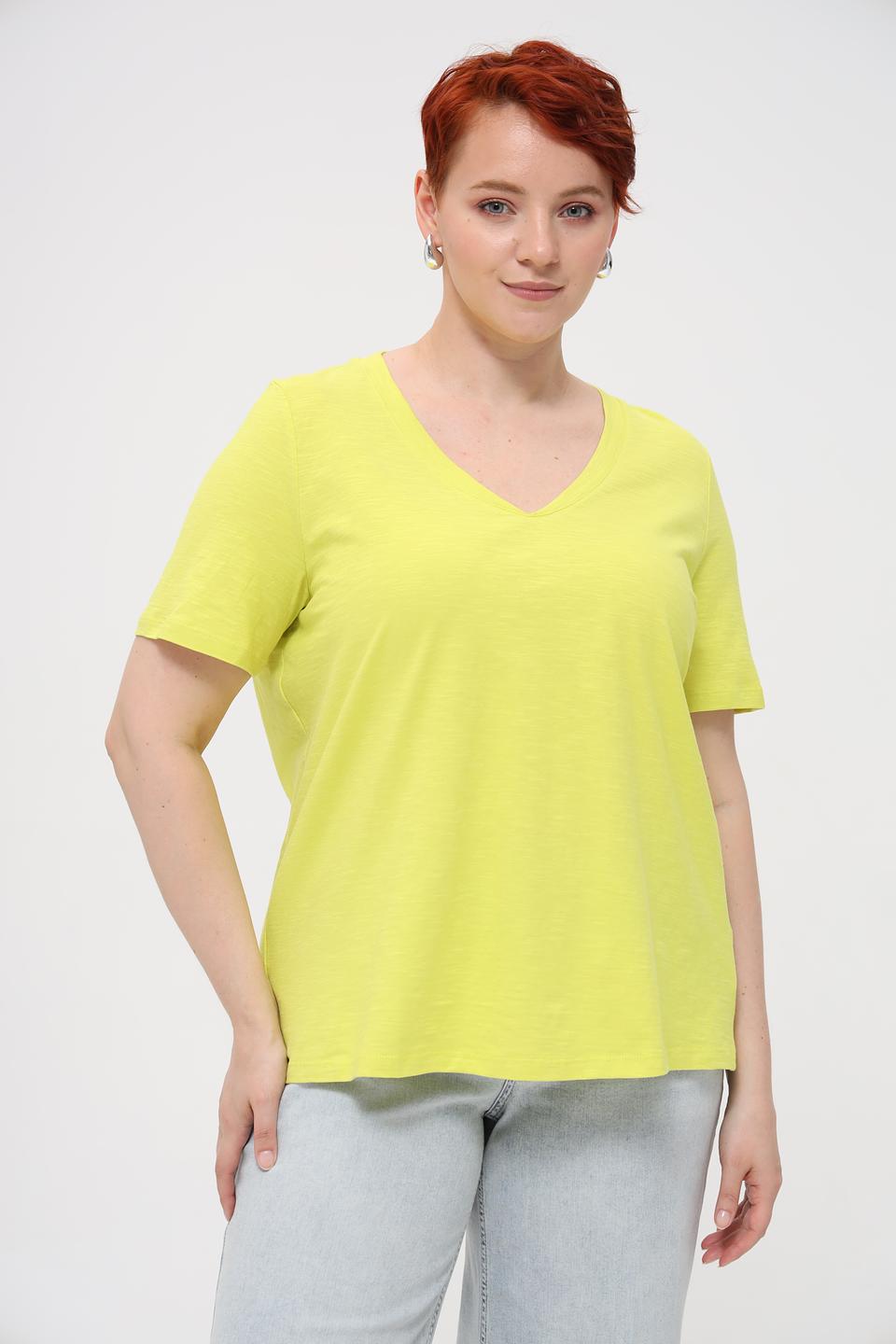Футболка Samoon лайм с V-образным вырезом