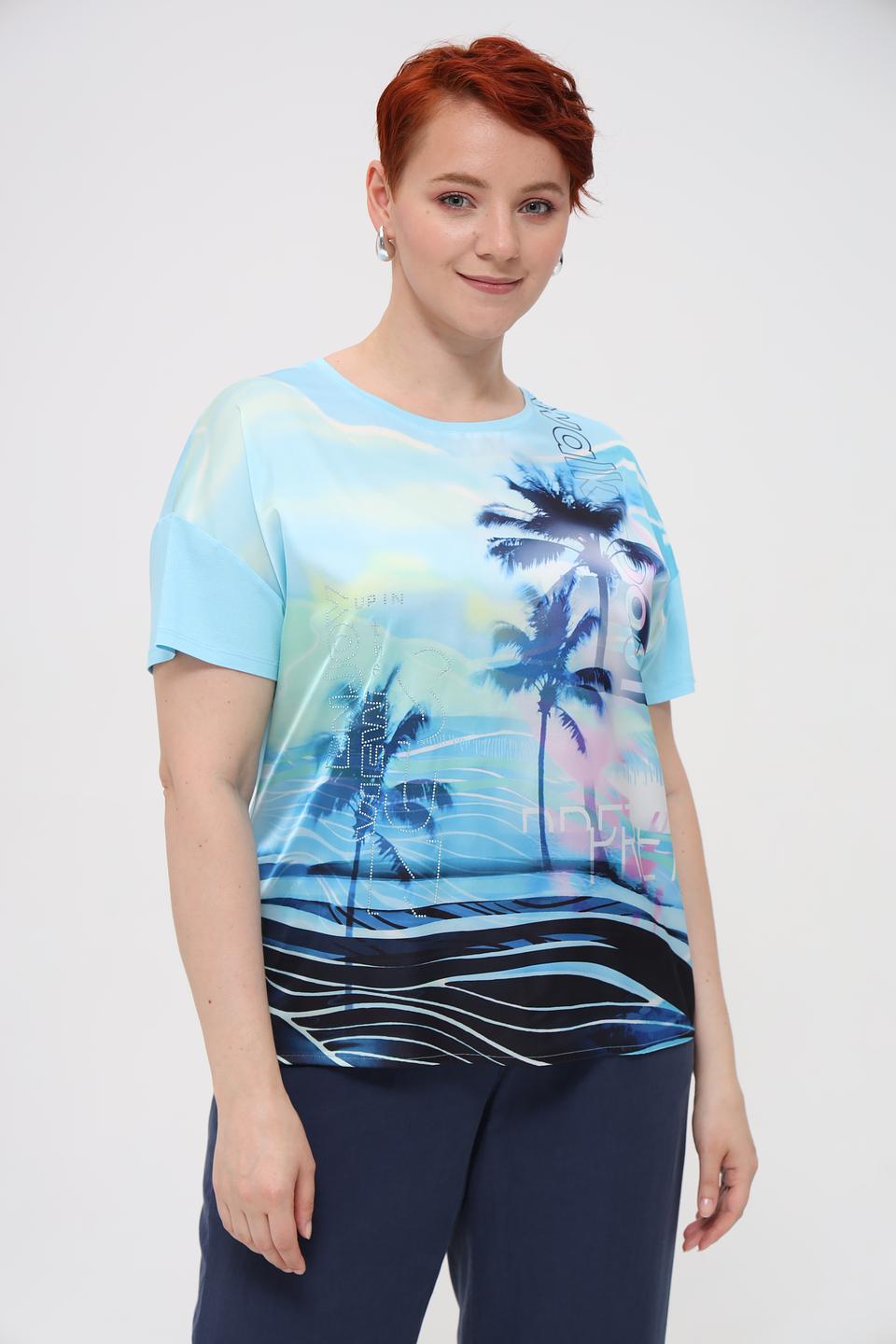 Блуза Rabe collection с принтом пальмы голубая