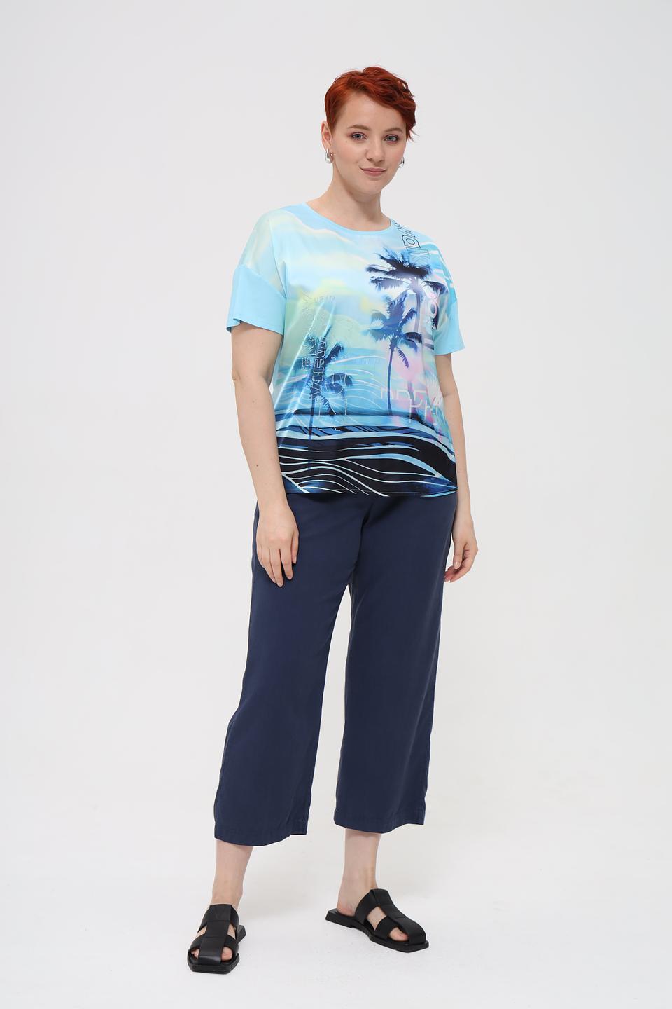 Блуза Rabe collection с принтом пальмы голубая