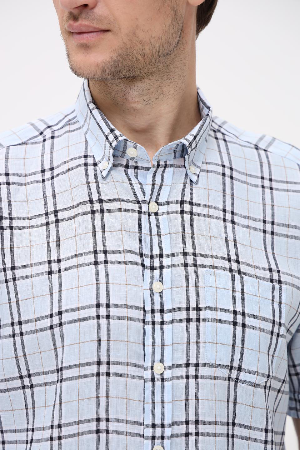 Рубашка кр Bugatti в клетку голубая