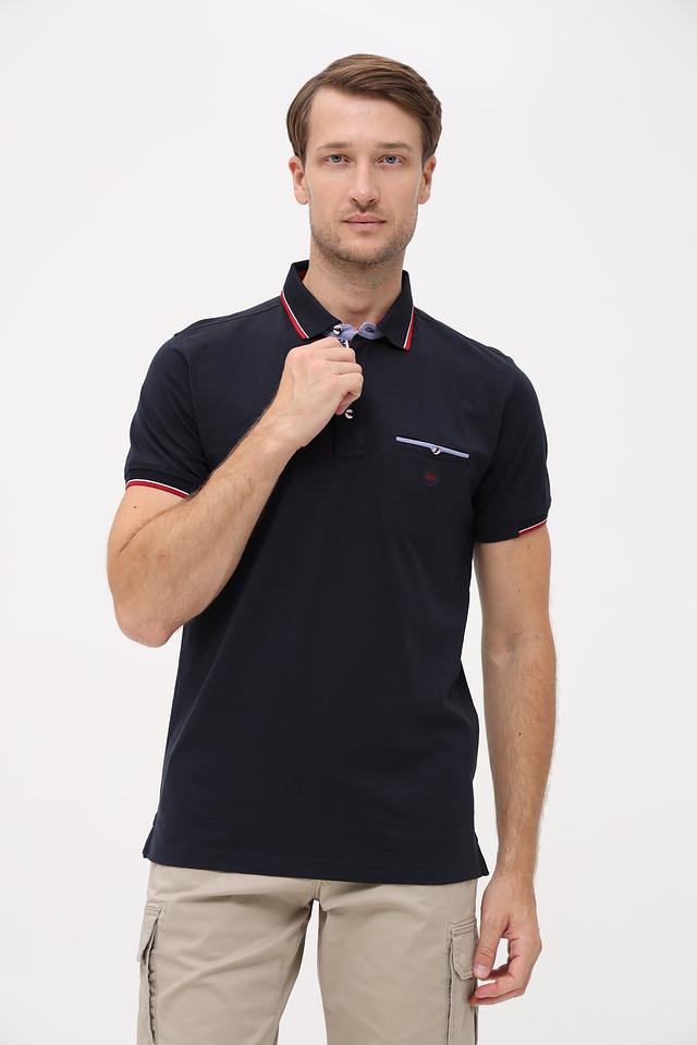 Поло Granchio мужское тёмно-синее с отделкой