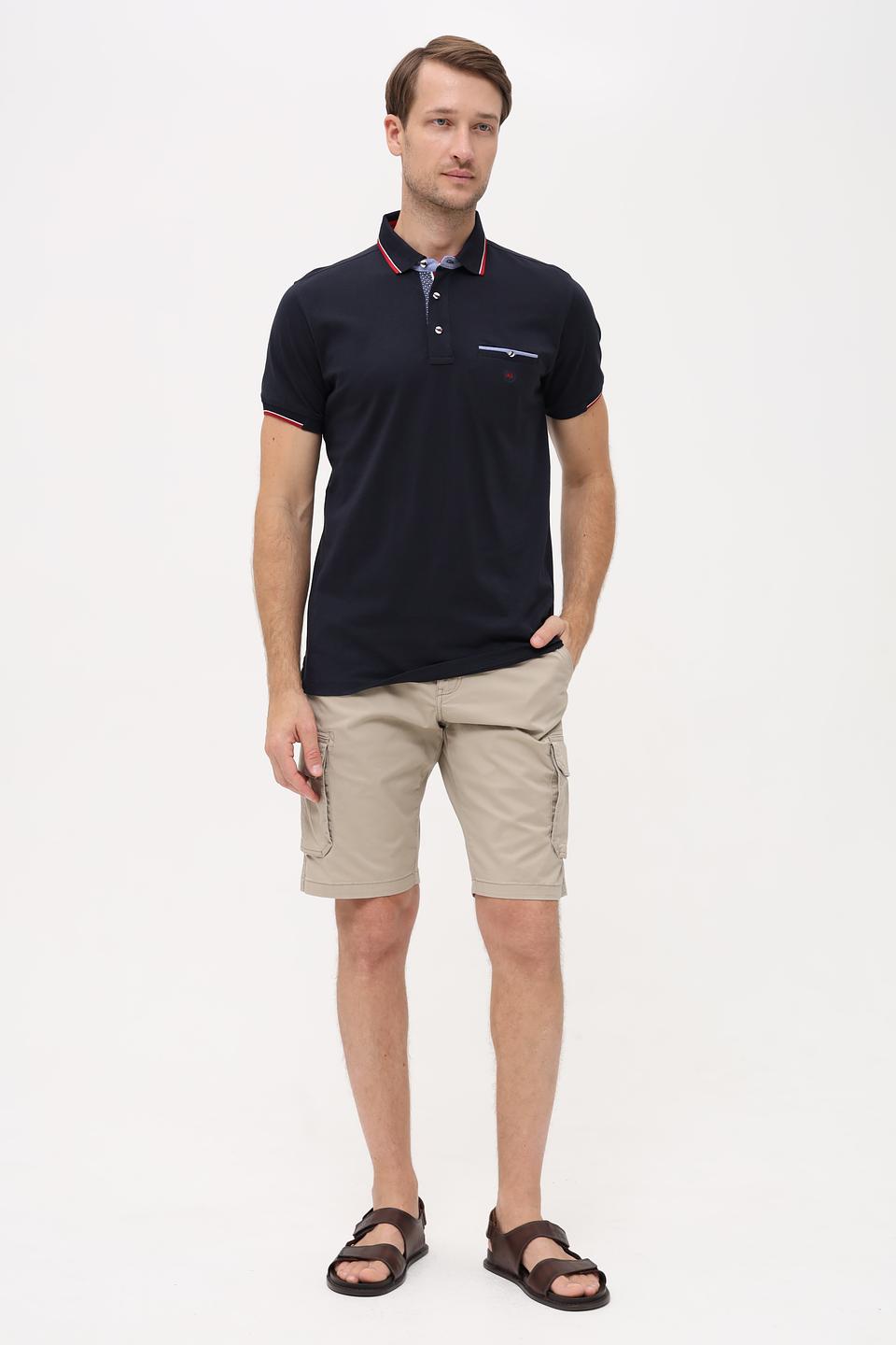 Поло Granchio мужское тёмно-синее с отделкой