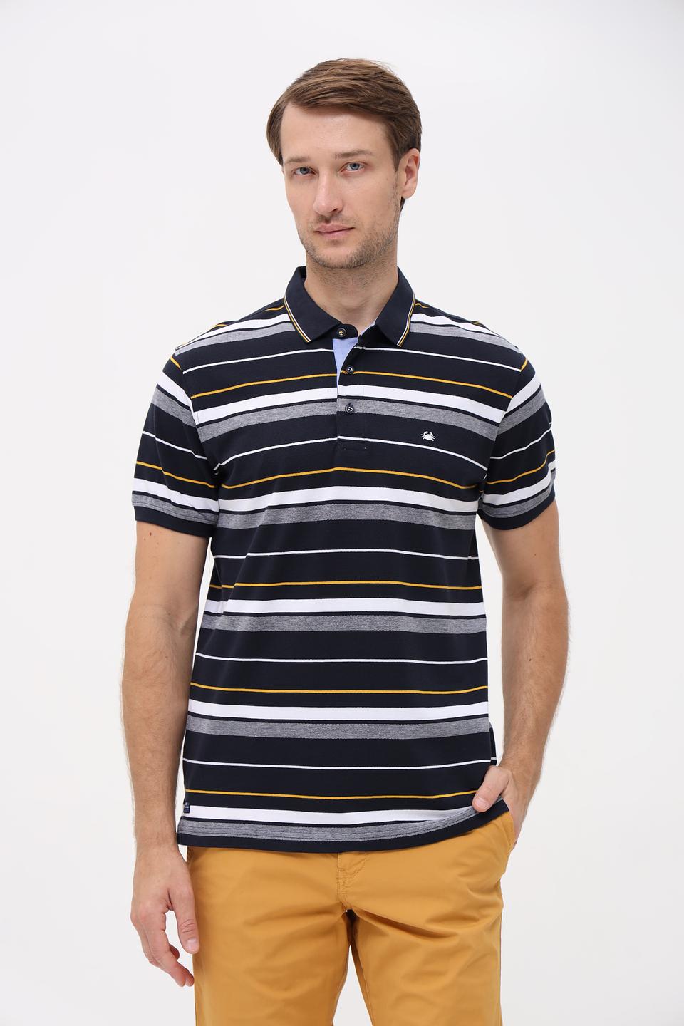 Поло Granchio в полоску синий