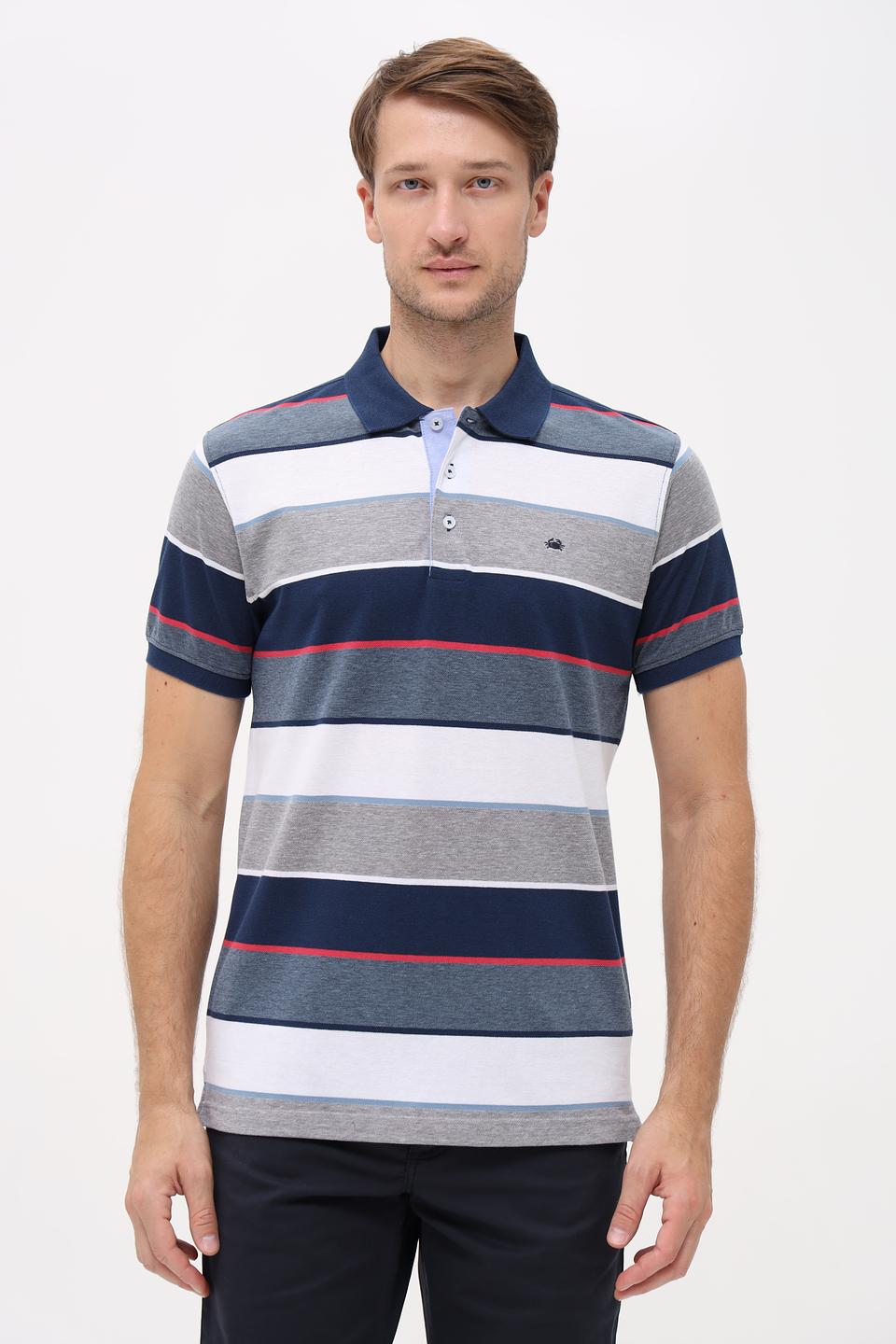 Поло Granchio в полоску синий