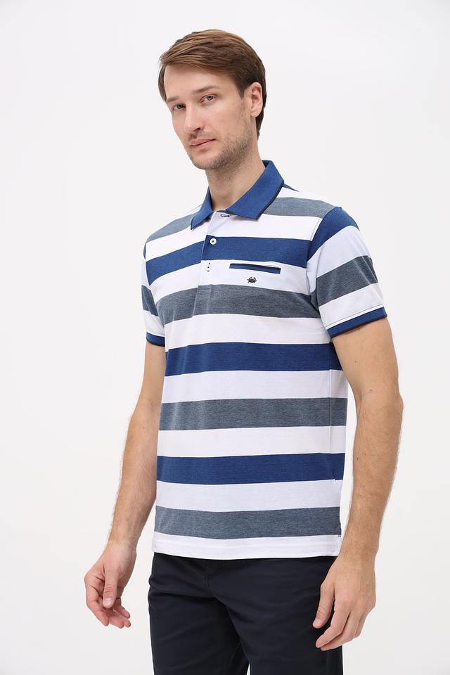 Поло Granchio в полоску синий