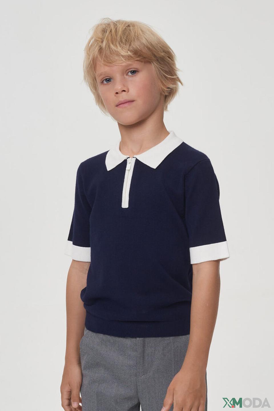 Поло Choupette синее с белым воротником и молнией
