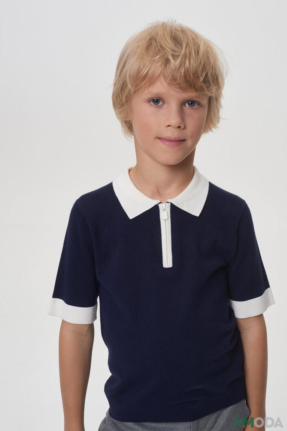 Поло Choupette синее с белым воротником и молнией