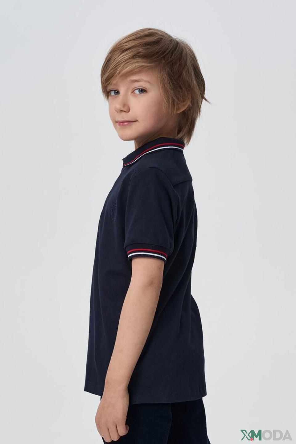 Рубашка-поло Choupette темно-синяя с вышивкой для мальчика