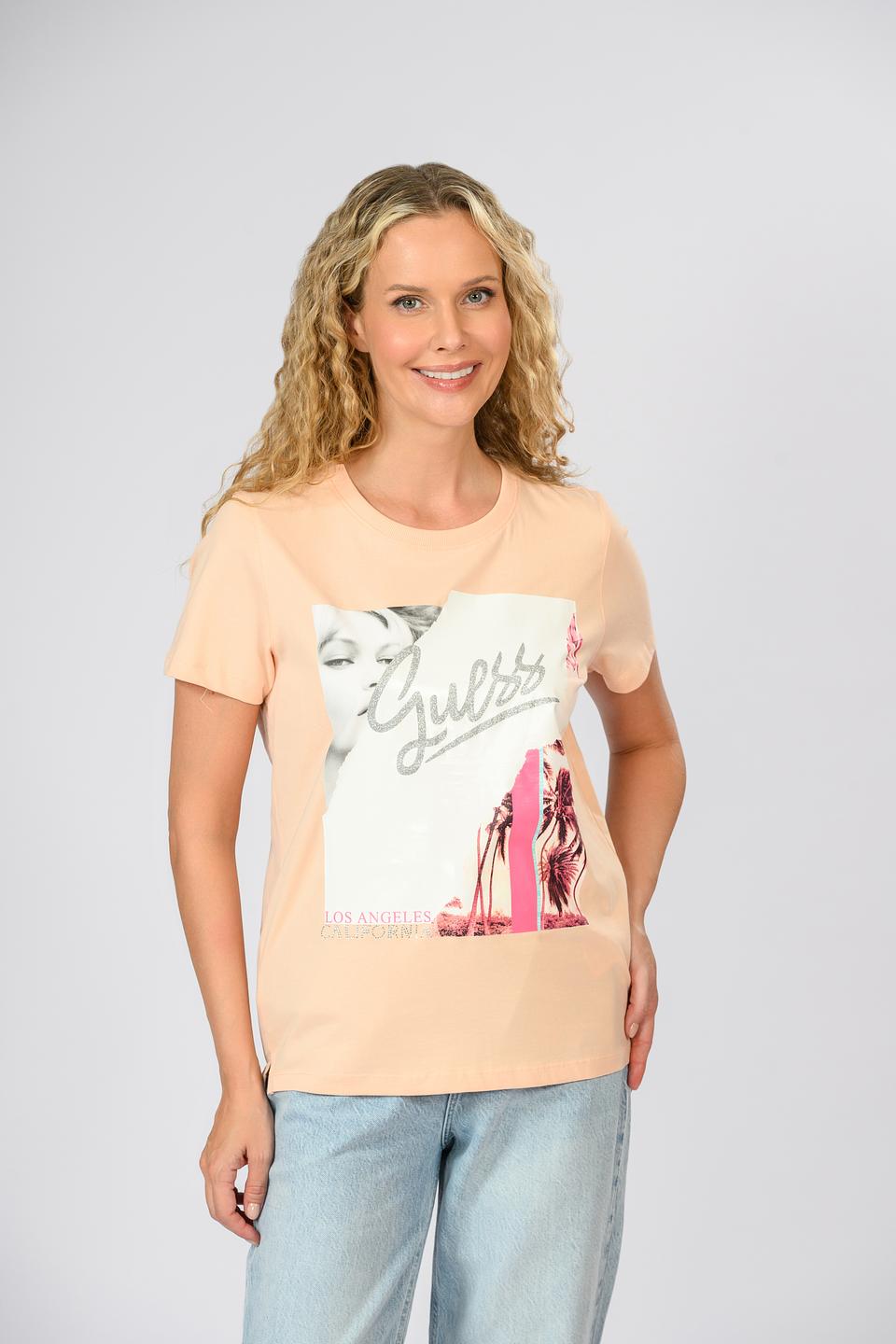 Футболка Guess жен. с принтом персиковая