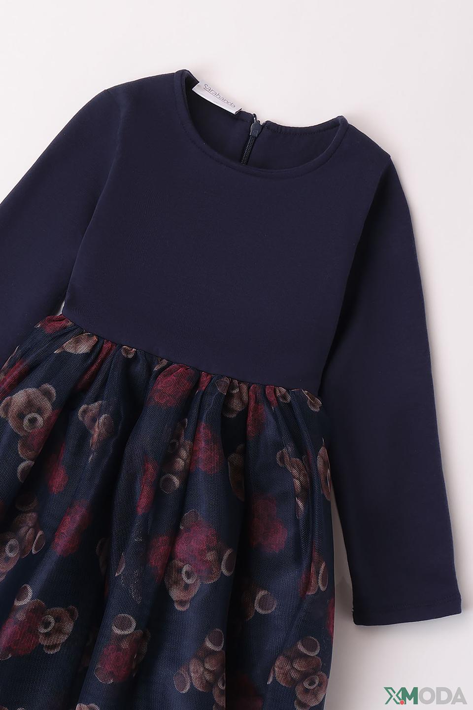 Платье Sarabanda дев. с цветами тёмно-синее