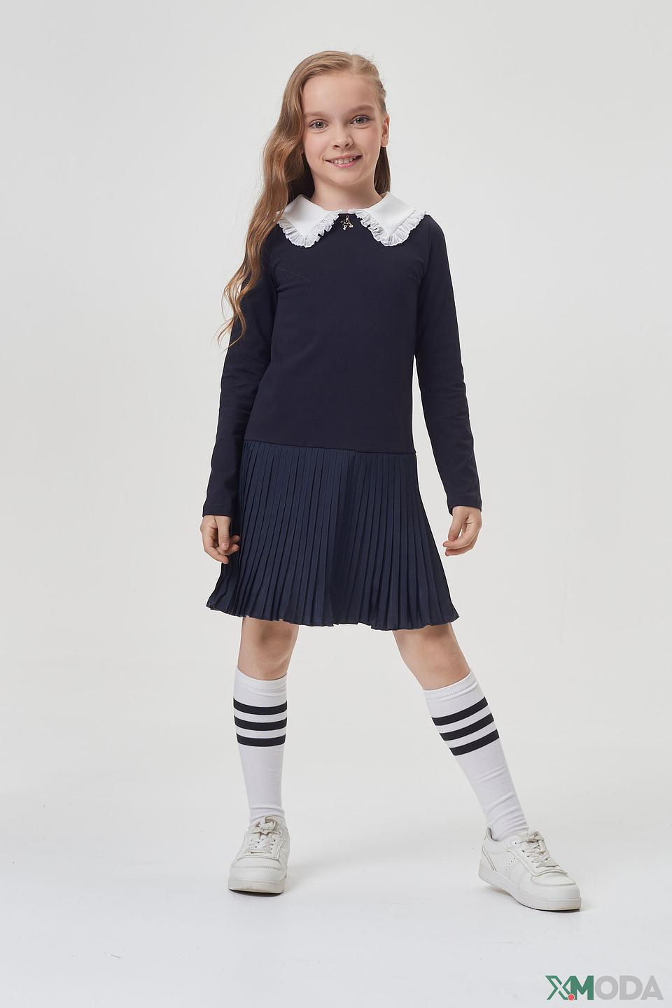 Платье Choupette, тёмно-синее, с белым воротником